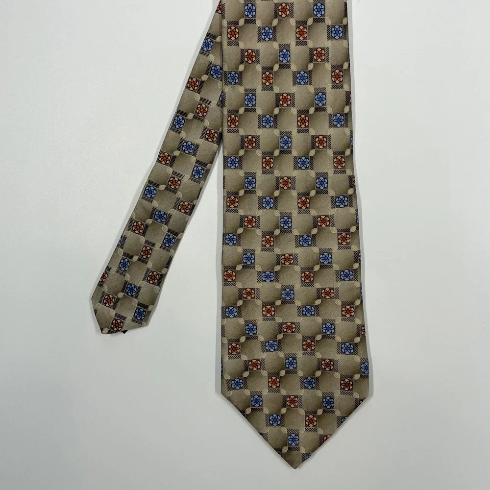 Arrow Tan Geometric Floral Silk Necktie Mens One Size